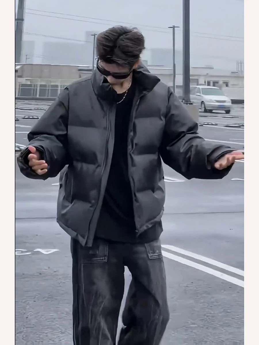 

Мужская зимняя куртка из искусственной кожи с вышивкой, утепленная хлопком, теплая, водонепроницаемая, молодежная, модная, трендовая