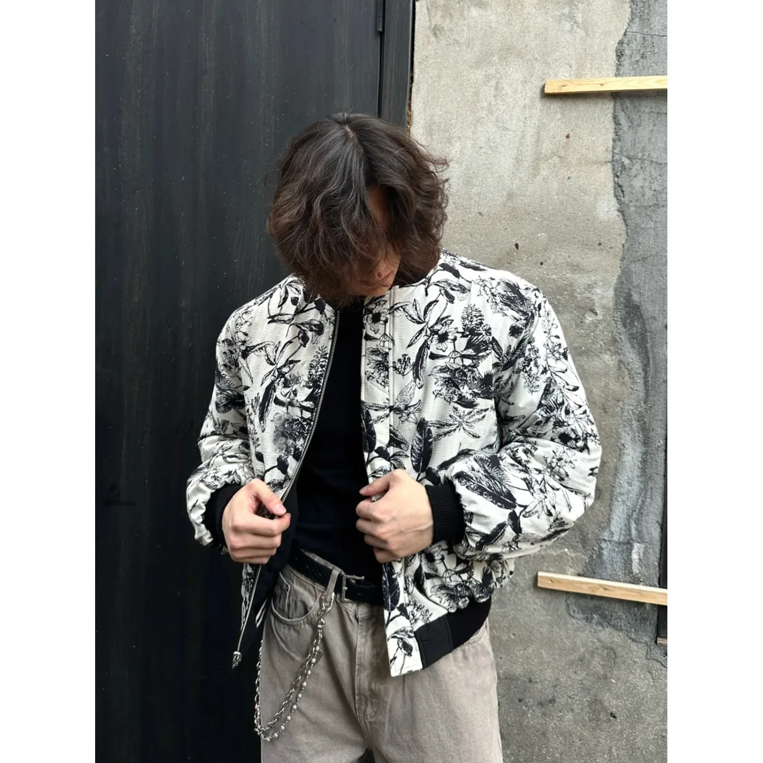 

Мужская демисезонная свободная повседневная бейсбольная куртка-бомбер с двусторонним дизайном и принтом «Чернильная живопись», большие размеры, верхняя одежда