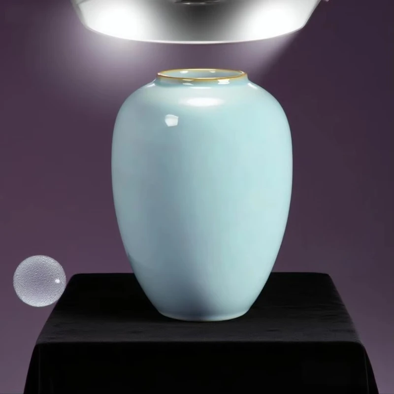 Ru kiln porcelain vase - handmade celadon ceramic vase by artisans, traditional Chinese art decoration