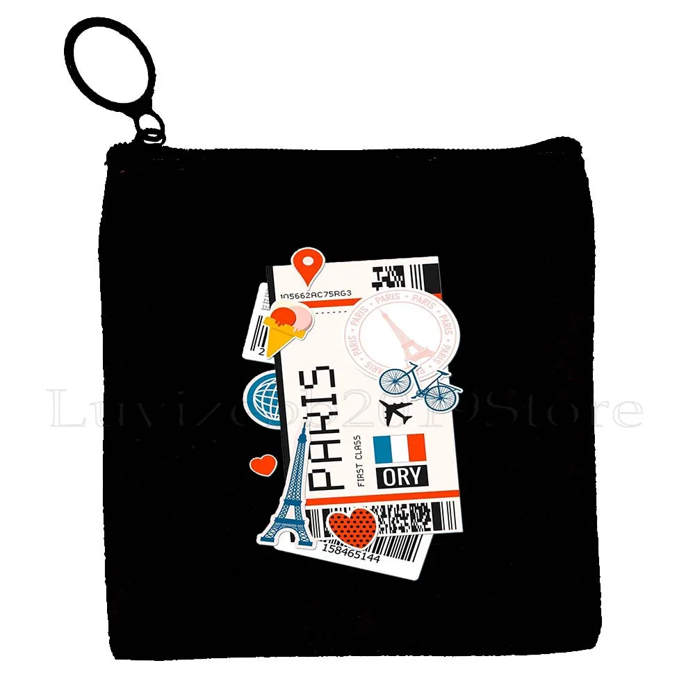 New York Parijs Londen Dubai Moskou Cairo Berlijn Tokyo Seoul Vliegtuig Ticket Instapkaart Canvas Portemonnee Sleuteletui Tas Etui
