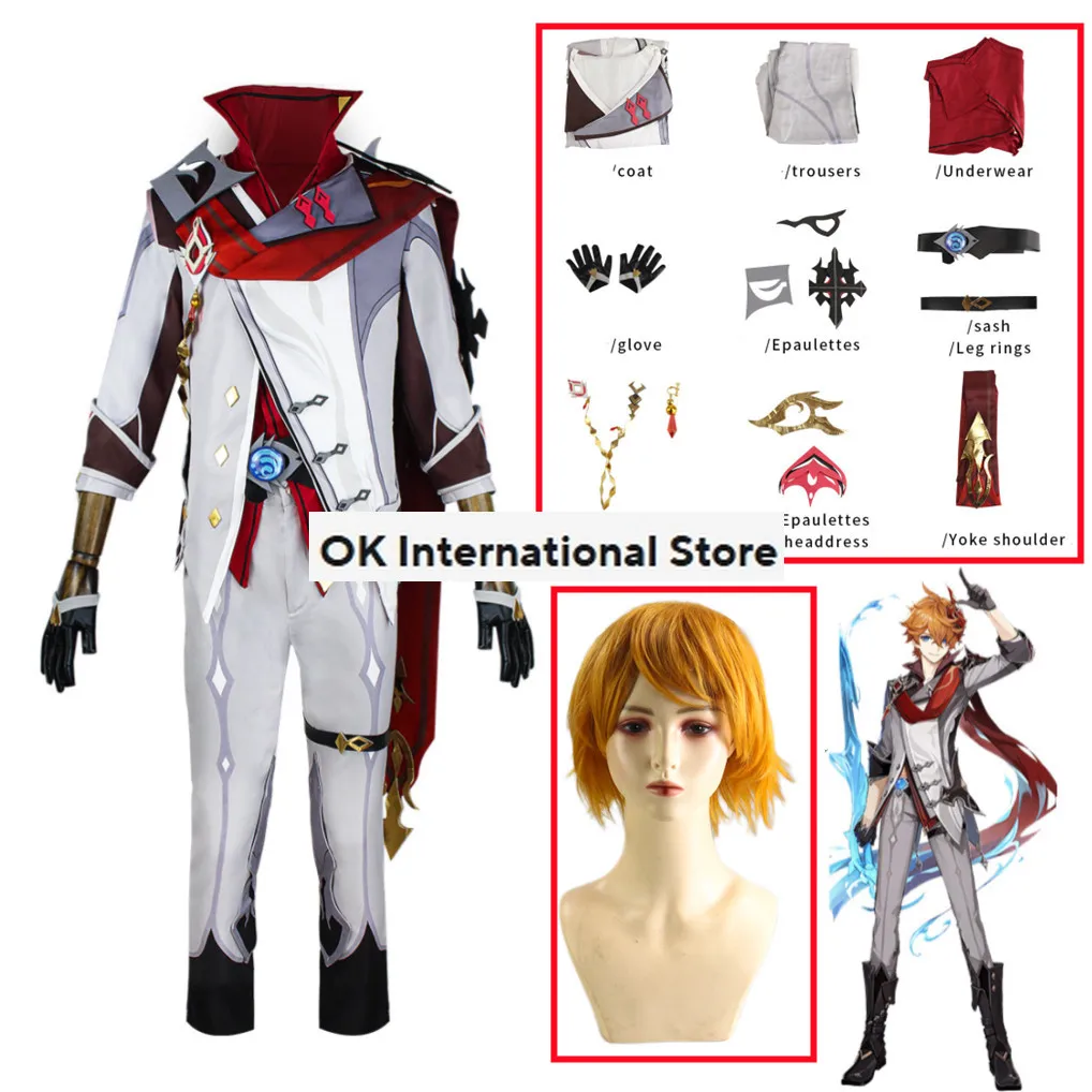 

Tartaglia Cosplay Genshin Impact Costume Handsome Clothing with Top Shoulder Accessories Cos Halloween Party Carnival Costume