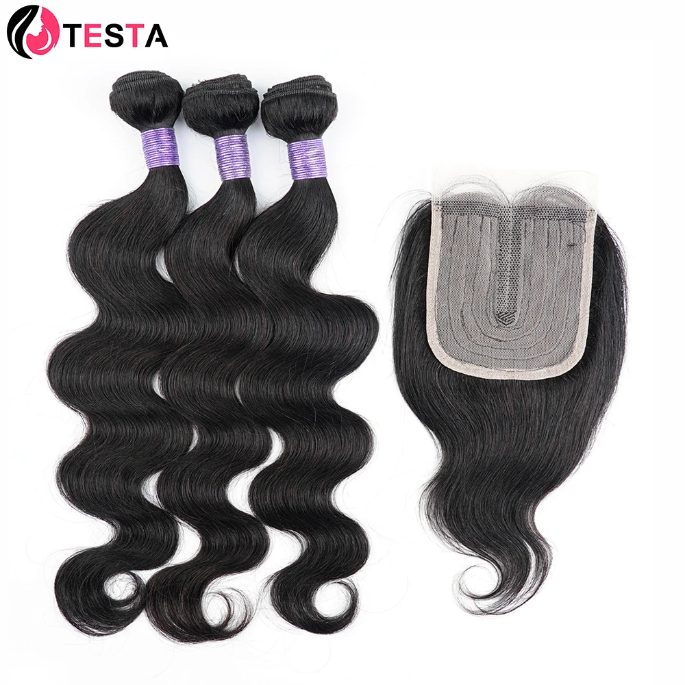 Body Wave 3 Bundles With Lace Closure 4x1 T Part Swiss Lace Body Wave Hair Extention Brazilian Remy Hair 12-22 Inch 220g/Lot