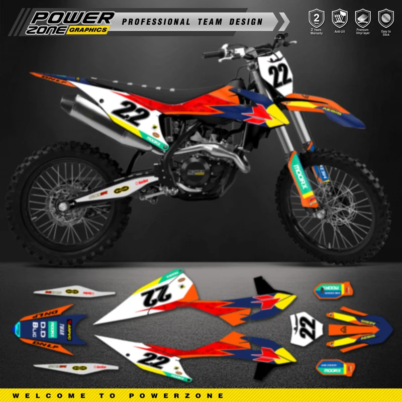 

PowerZone Custom Team Graphics Backgrounds Decals Stickers Kit For KTM SX SXF MX 19-22 EXC XCW Enduro 20-23 125 to 500cc