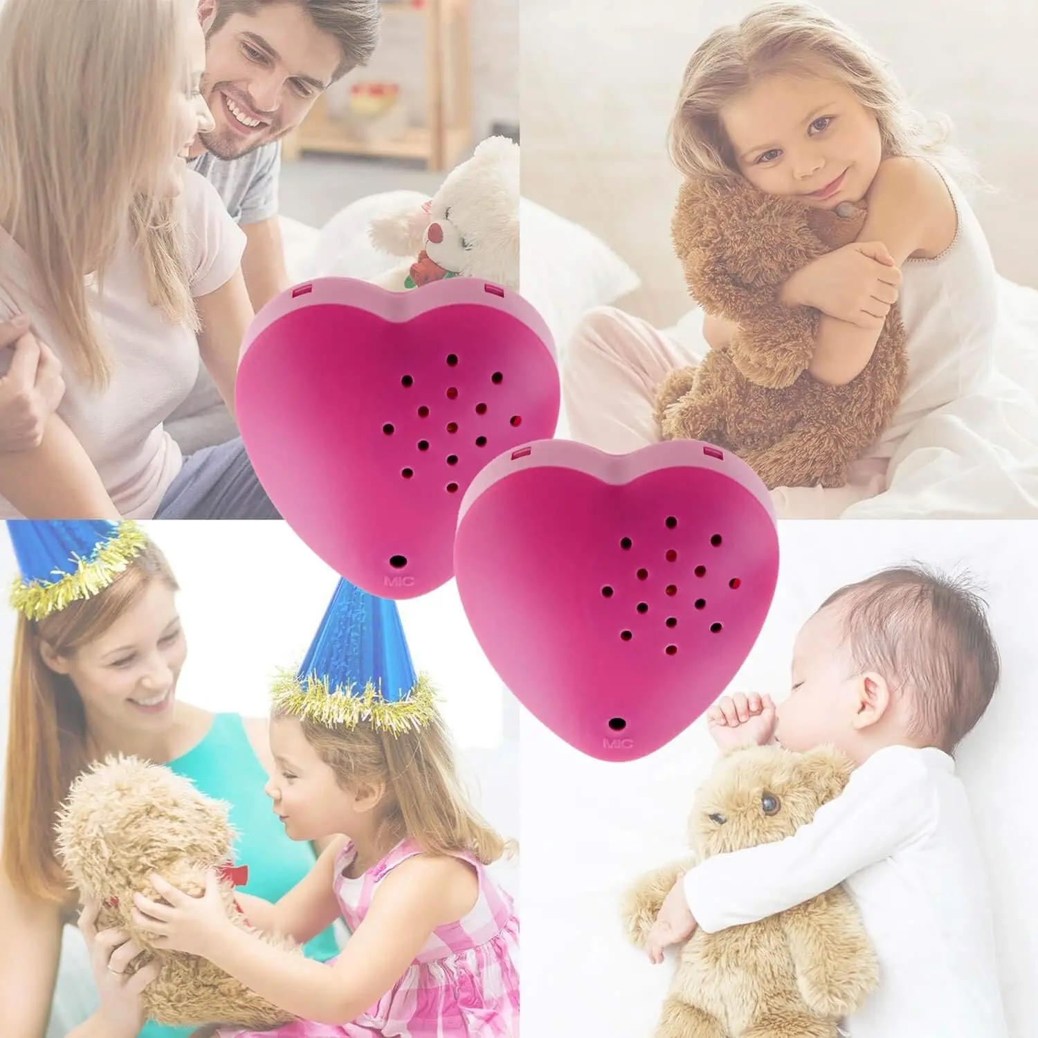 2 Pcs Heart Shaped Voice Recorder Mini Recorder Programmable Sound Button 30 Seconds Recording For Plush Toy Stuffed Doll