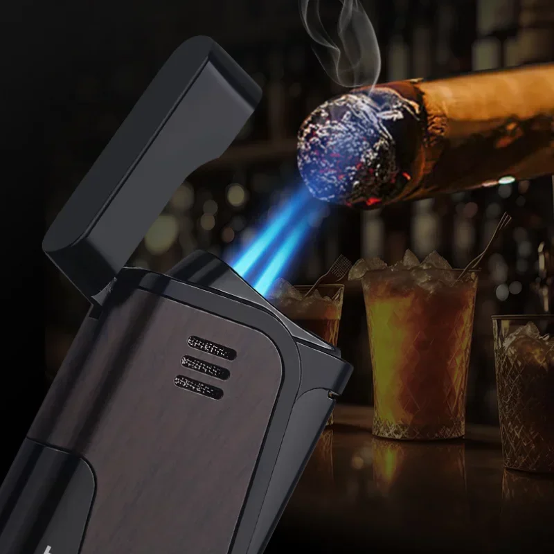 2024 NEW HONEST Portable Double Direct Charge Oblique Fire Metal Lighter Windproof Cigar Lighter Butane Gas Lighters Men\'s Gift