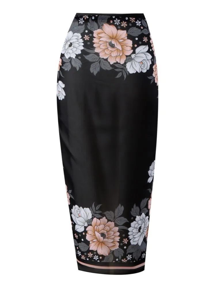 Retro Bikini z Nadrukiem, Dwuczęściowy Strój Kąpielowy i Narzutka ze Spódnicą, Obcisły Damski Strój Bandage, Letni Luksusowy i Elegancki na Plażę