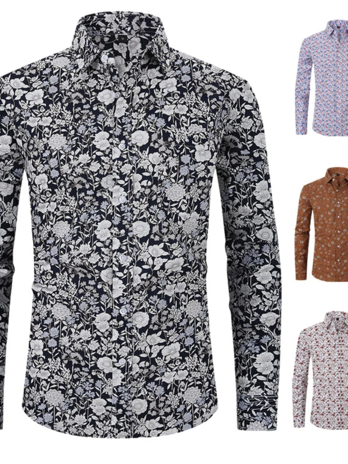 

Loose Printed Long Sleeve Shirt Youthful Casual Cotton Polyester Blend Soft Sheen Floral Patterned Spring Autumn Wear