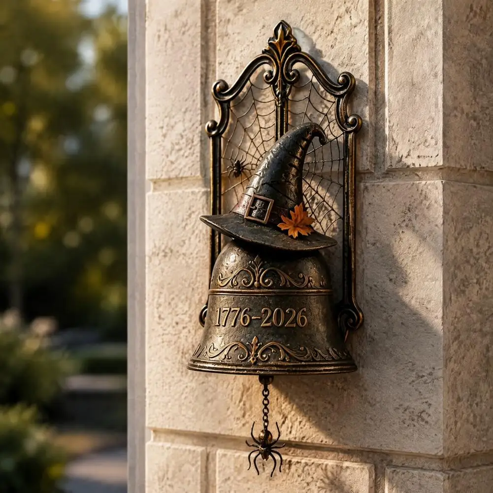 Halloween Doorbell Decoration Festive Halloween Party Decor Vintage Witch Hat Wall Bell Halloween Spider Web Resin Door Chime