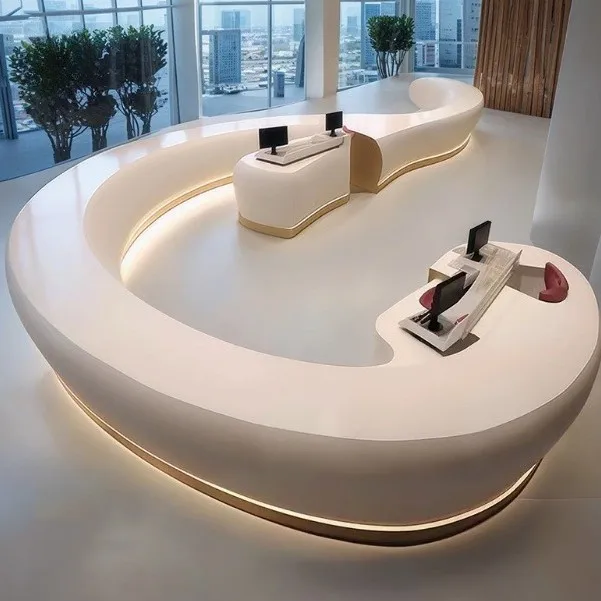 FRP Front Desk Custom Company Special-shaped Creative Reception Desk Modern Baking Paint Front Desk Sales Department Hotel Check