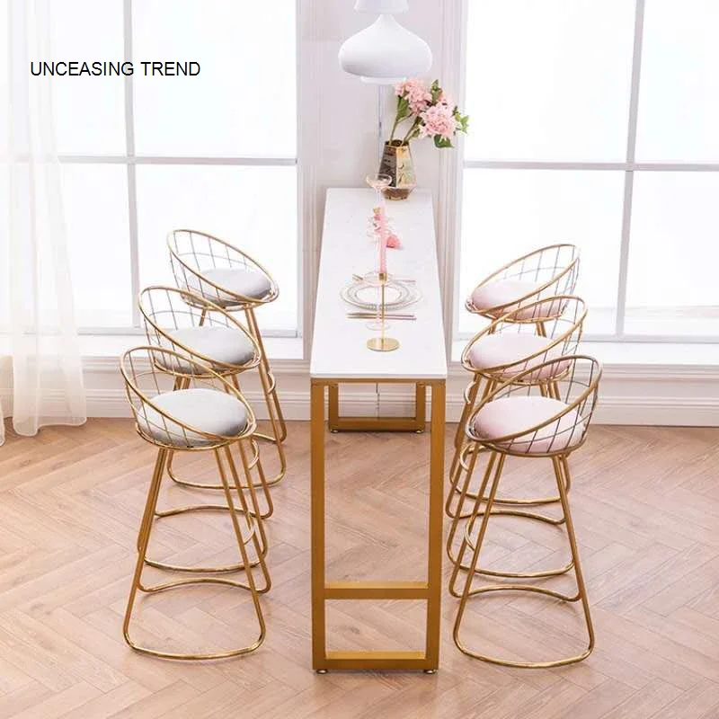 Bar stool modern wrought iron household furniture simple high stools Nordic backrest chairs makeup ins soft bag dressing chair