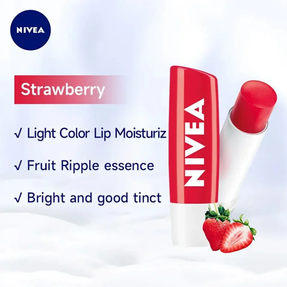 Nivea Moisturizing Lipstick Natural Lip Care Oil for Lips Rose Cherry Strawberry 4.8g Moisturizing for Women Men Lip Skin Care