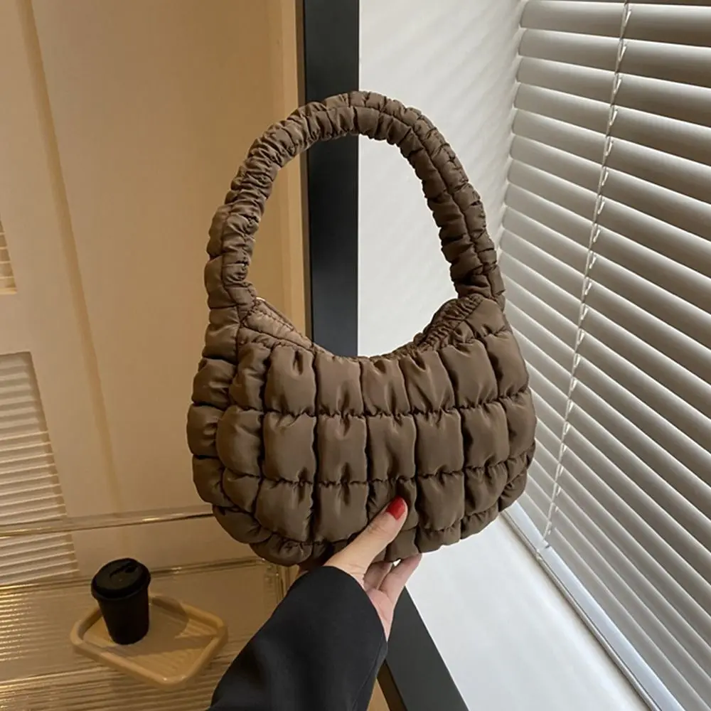 Underarm Bags Puffy Handbags Women Girls Small Quilted Tote Bags Winter Lightweight Down Cotton Padded Plaid Shoulder Bags