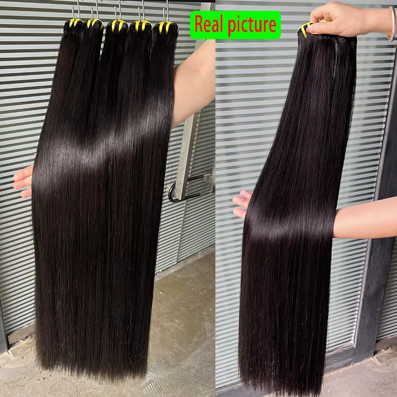 15A Double Drawn Straight Human Hair Bundles 100% Unprocessed Raw Human Hair Weaving for Women Hair Extensions Natural Color #1B