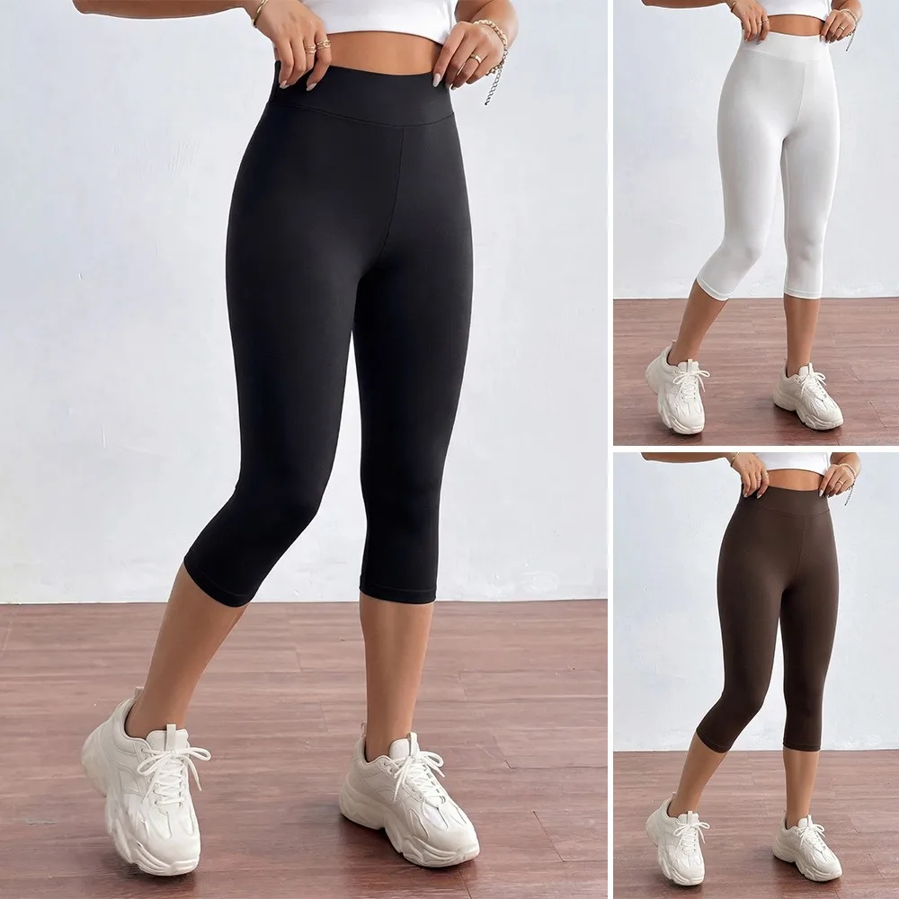 Women Leggings High Waist Black Tights Slim Fit Cropped Length Compression Pants Seamless Design White Yoga Pants Butt Lifting