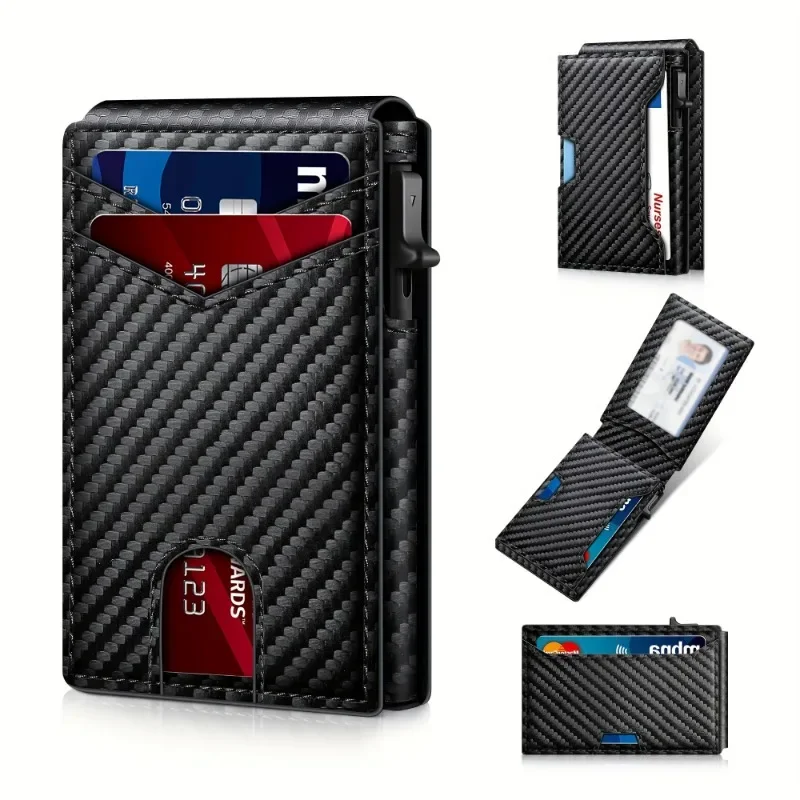 Men's Sleek RFID-Blocking Wallet with Automatic Pop-Up Card Holder, Ultra-Thin Bifold Design - Ideal Gift