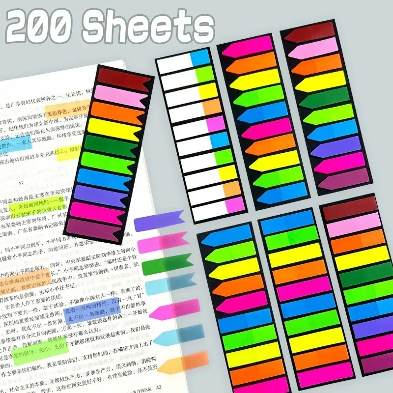 200 Sheets Posted It Transparent Sticky Notes Tab Self-Adhesive Kawaii Clear Bookmarkers Annotation Books Page Marker Stationery