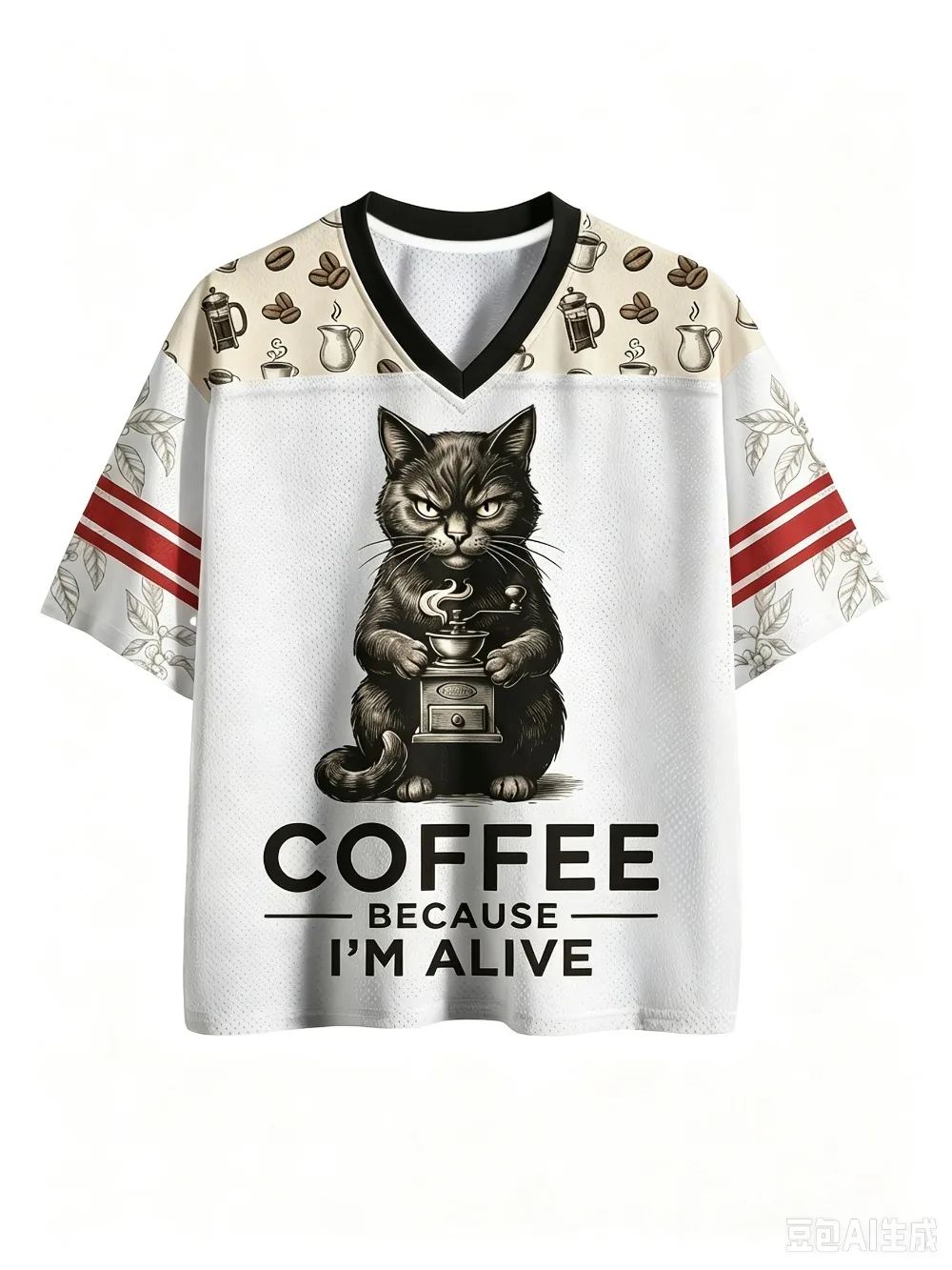 Coffee-colored Cat Illustration 3D Print Sport Quick-dry Breath Men V-neck T-Shirt Outdoor Street Casual  Y2K Parent-Child Cloth