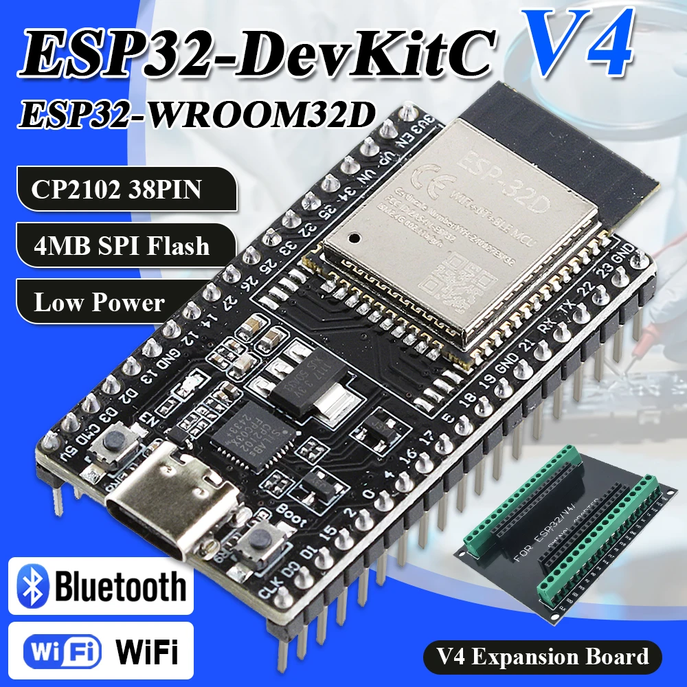 ESP32 Development Board with GPIO Expansion Board Kit ESP32-32D BT Wifi Module 38PIN CP2102 ESP32-DevKitC USB Type-C