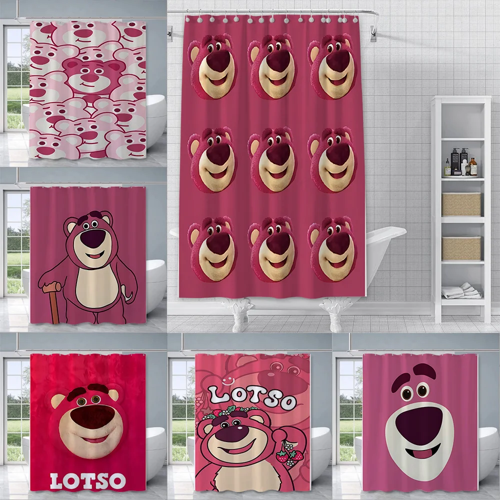 

Shower Cute Pink Lotso Curtain Waterproof Polyester Fabric Paint Colorful Bath Curtains Home Bathroom Decor With Hook