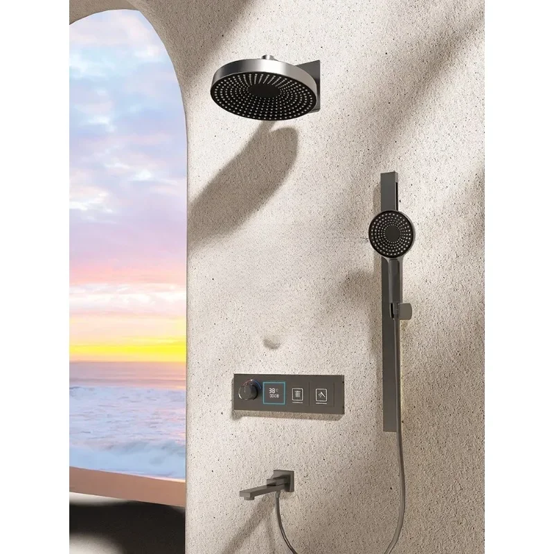 Concealed shower shower set thermostatic piano button round top spray