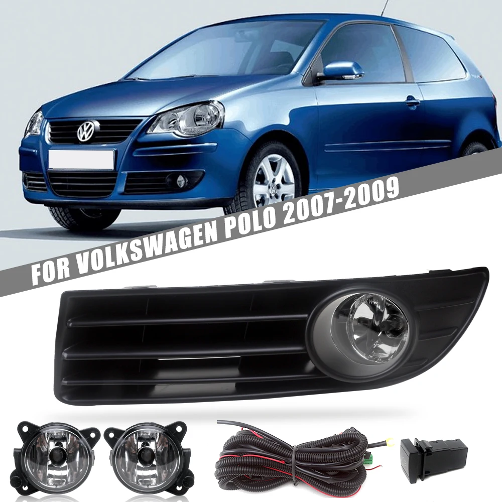 Front Bumper Fog Lamp Upgrade Kit FOR Volkswagen Polo 2007 2008 2009 Version Additional Foglight Set Switch + Wiring