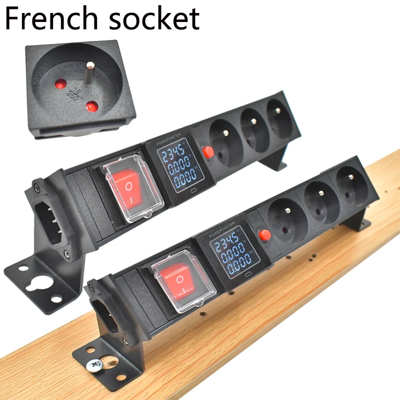 

PDU power strip network cabinet rack C14 port desktop French socket 1-9AC double break switch with ammeter overload protection