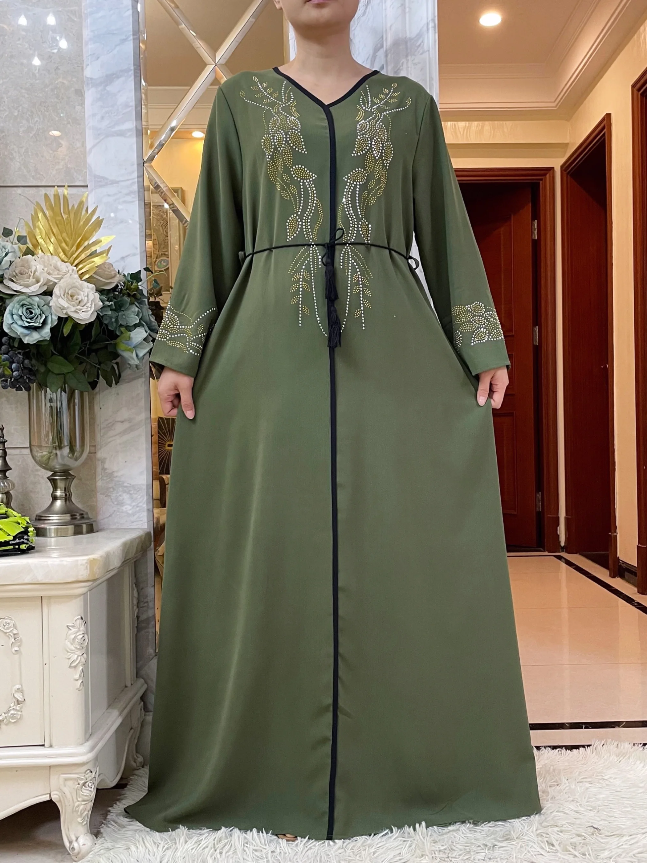 

2024 For Women Elegant Dress Dubai Party Outfits Long Sleeved Chiffon Dashiki Muslim Women Robe Belt African Abaya Clothing