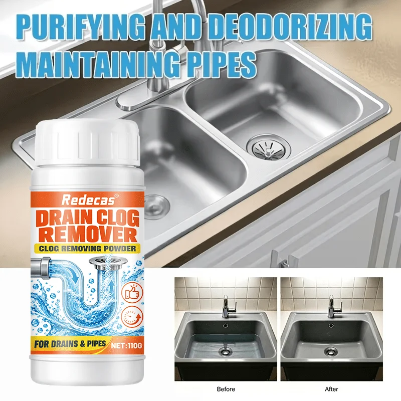Drain Cleaner Powder, Fixes Slow Drains, Reduces Odor & Residue, Easy to Use, for Kitchen Sink, Bathroom, Toilet & Shower Drains