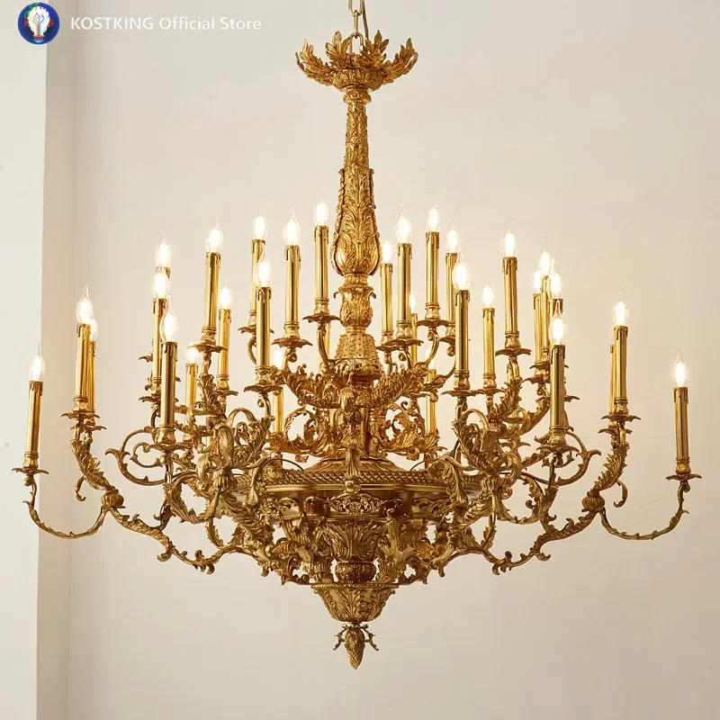 Grand Double-Height Living Room Chandelier European Vintage Luxury Lighting For Loft, Split-Level & Villa, French All-Brass