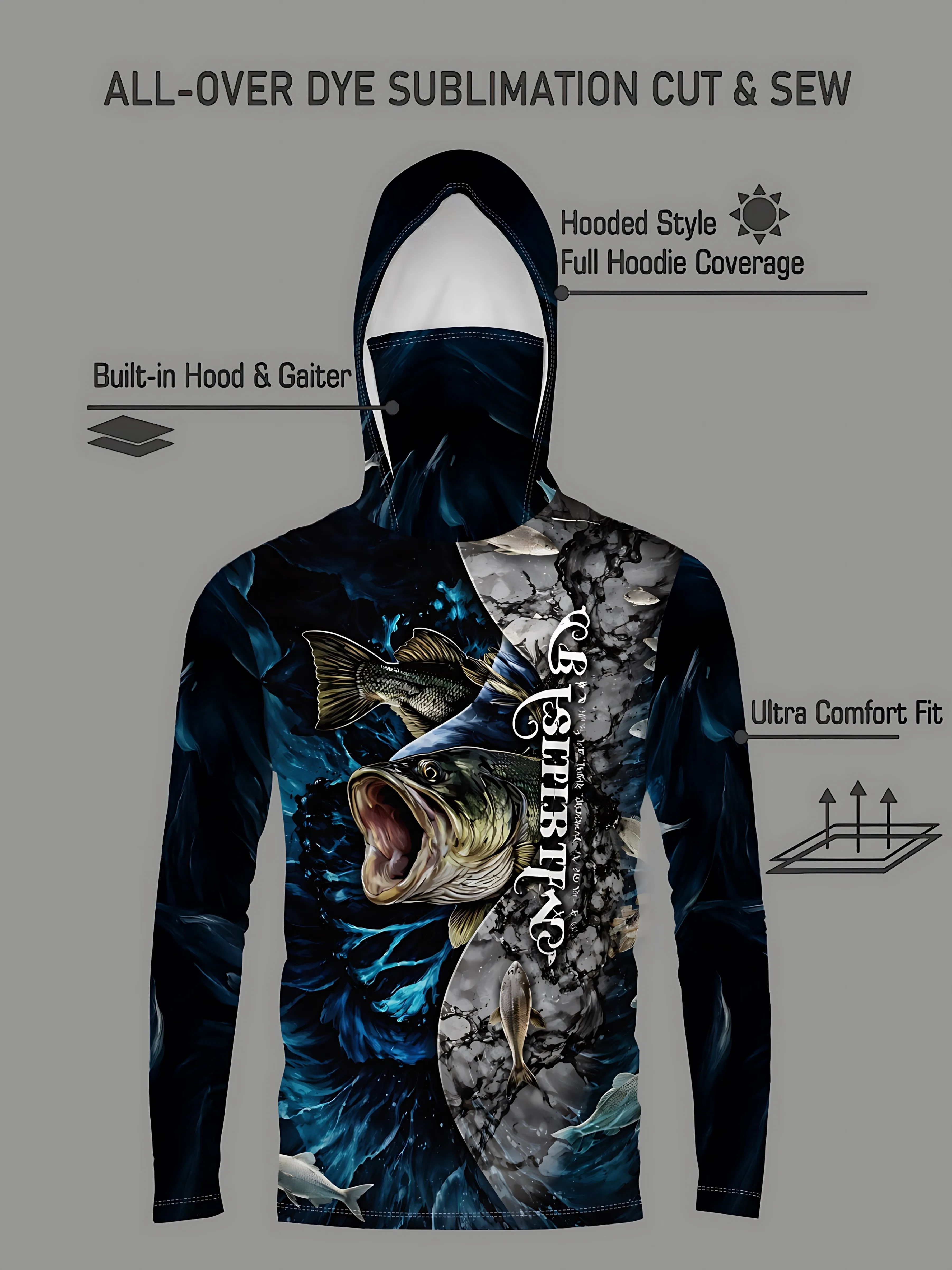 Men's long-sleeved T-shirt with sun protection hooded jacket protective mask one-piece outdoor long-sleeved cap shirt
