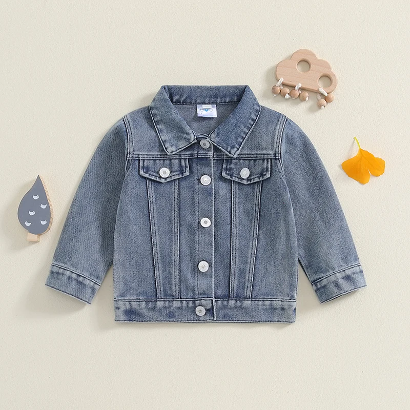 Cousin Crew Toddler Kid Baby Boy Girls Denim Embroidery Jacket Long Sleeve Button Down Jeans Coat Casual Outwear