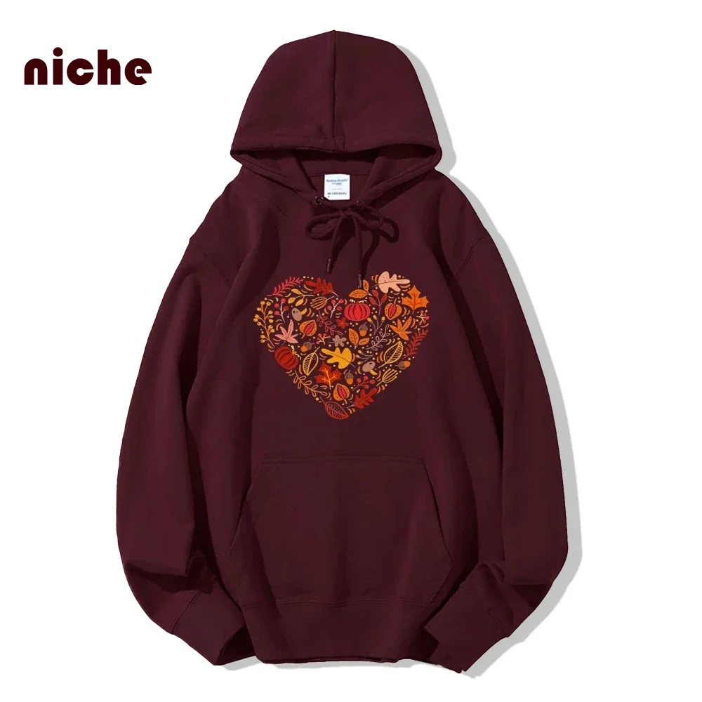 Sudadera con capucha de algodón puro con estampado gráfico de flores de amor, suéter con capucha de hombro suelto de alta calidad, nueva tendencia de moda