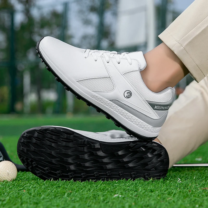 Waterproof Men’s Golf Shoes Lace-up Golf Training Sneakers Spikeless Golf Trainers Breathable Business Dress Shoes Casual