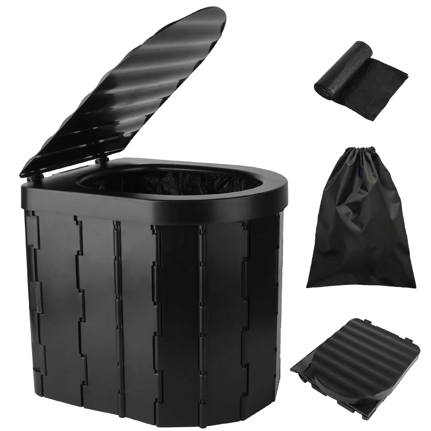 Foldable Emergency Toilet Portable Porta Potty for Car Travel Camping Boating Hiking Cleanable Travel Commode with Lid Carry Bag