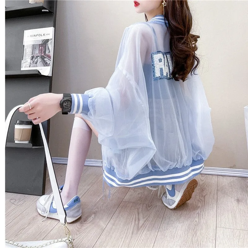 

Sunscreen Clothing Summer Loose Fitting Female Ice Shreds Ultraviolet-proof Breathable Thin Korea Coat Embroidery Long Sleeved