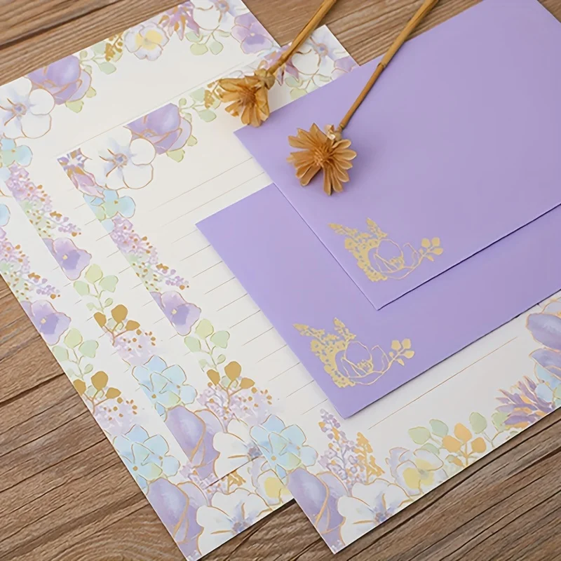 A5 Stationery Writing Paper With Envelopes, Floral Style Lined Stationary Paper, 6 Sheets Letter Paper With 3 Pcs  Envelopes