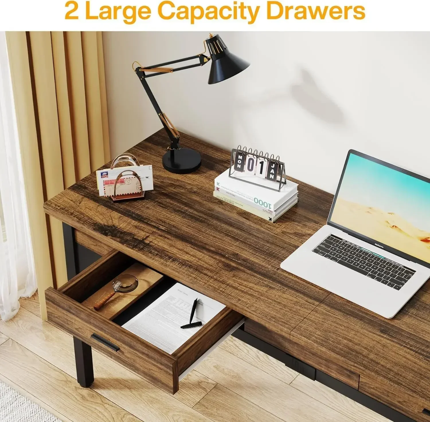 78.7" Extra Long Computer Desk, [2 Drawers], Two Person Desk Large, Writing Table Study Desk [Double Desk] Executive Office Desk