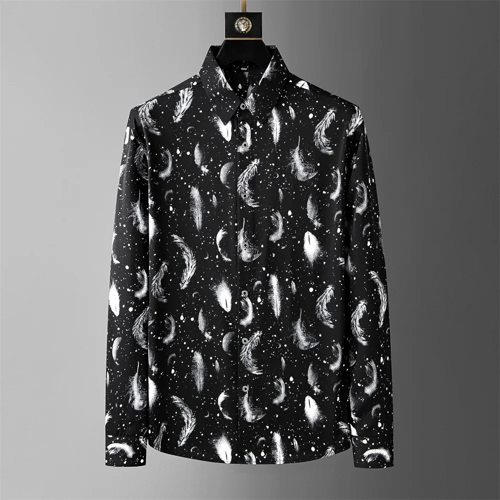 Luxury printed shirt men\'s long-sleeved casual shirt fashionable street Korean high-end sense oversized comfortable men\'s XS-6XL