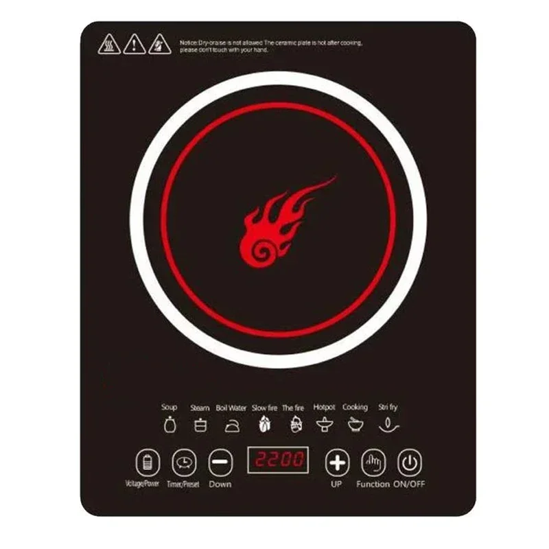 

Desktop 2200W Induction Cooker 220V Black Microcrystalline Panel Induction Cooker Household Hot Pot Electric Heater