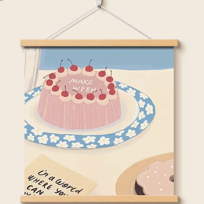 VIKAMA Cherry Cake Paper Cup Cake Dessert Tapestry Wall Hanging Aesthetics Kitchen Room Home Decoration Art