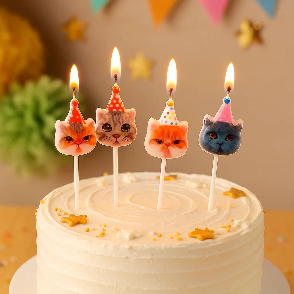 5 uds sombrero de fiesta creativo vela de gatito decoración para hornear Plugin dibujos animados estilo de gatito velas de pastel de interior