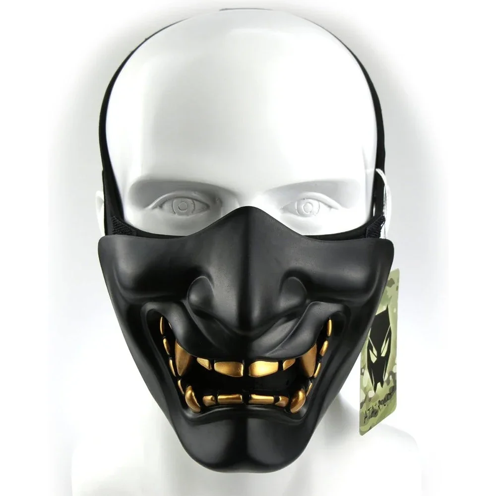 Maski na Halloween Pół-Oni Cosplay Dekoracja Samuraj Męski Pokój Impreza Kostium Twarz Japońska Maskarada Maska z Żywicy Rekwizyty Prezenty Akcesoria
