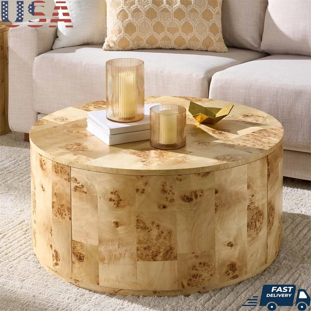 

Уникальный круглый журнальный столик из бурливуда, шпон из натурального дерева, стильная центральная часть для гостиной, спальни, офиса, для внутреннего использования, полностью собранная