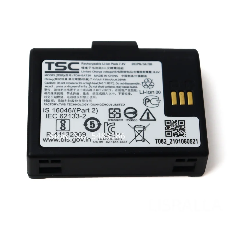 TSC TDM-BAT20 충전식 리튬 이온 배터리 1130mAh 7.4V용 새로운 TDMBAT20 충전식 배터리