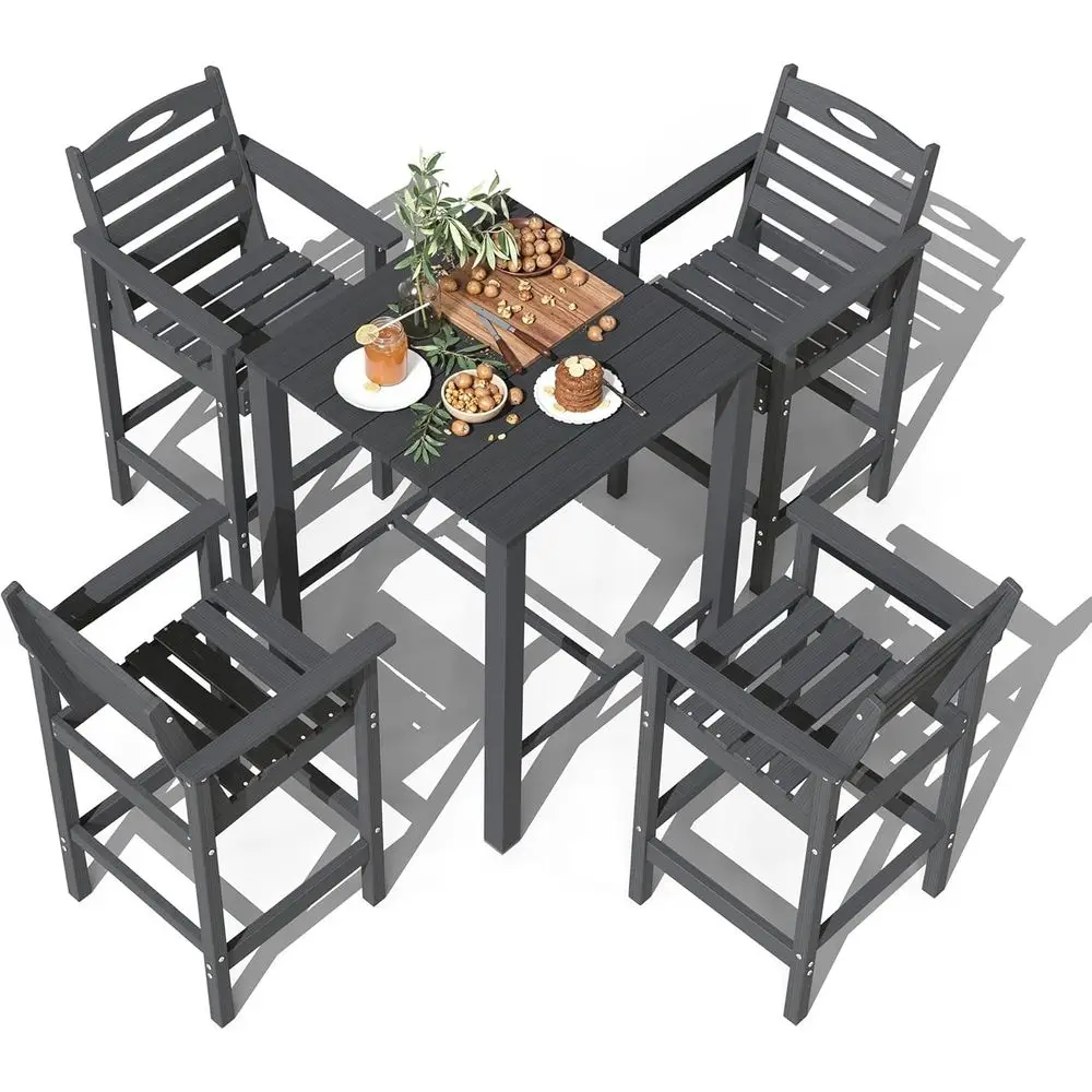 

HDPE Patio Furniture Set of 5, Weather-Resistant Outdoor Bar Chairs and Table, Ideal for Patio, Balcony, Backyard, Poolside, Gre