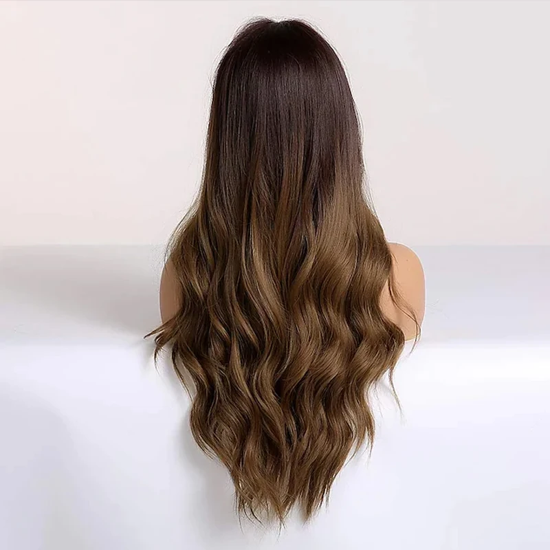 HAIRJOY Ombre Brown  Synthetic Hair Wigs for Women 26 Inch  Long  Wave Middle Part Hair Wig