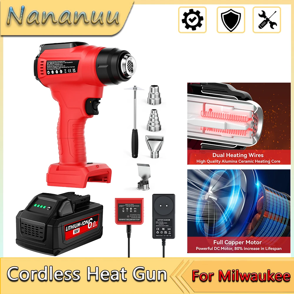 

Nananuu Cordless Heat Gun For Milwaukee M18 Battery Handheld Electric Hot Air Gun For Crafts Shrink Wraping Power Tool