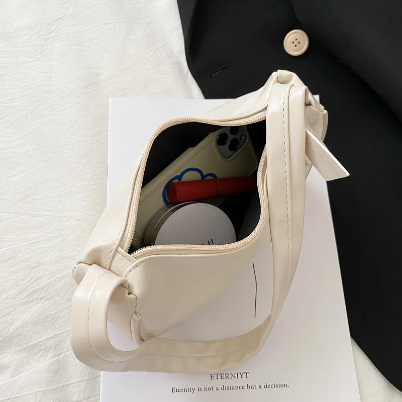 1pc Retro Soft PU Leather Women Shoulder Underarm Bag Casual Solid Color Small Top-Handle Handbag Ladies Fashion Shoulder Bag image 6
