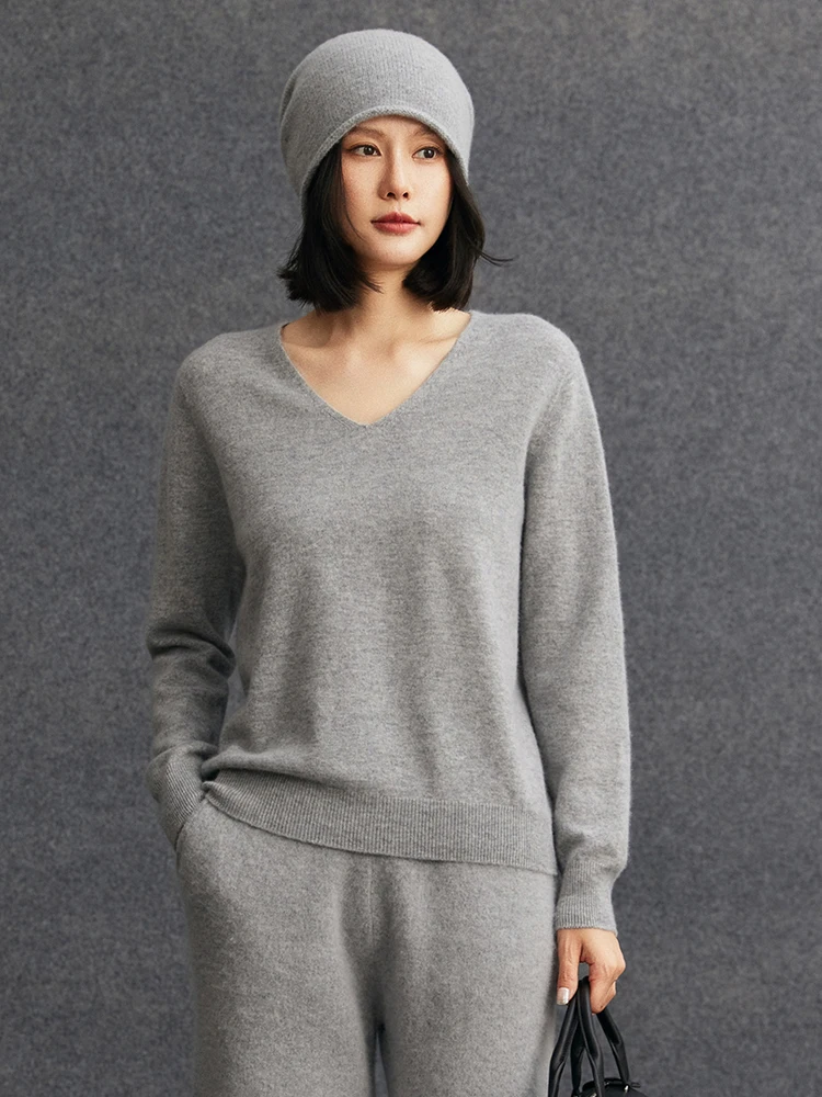 

Новый женский кашемировый свитер с v-образным вырезом и длинными рукавами, пуловер из 100% кашемирового трикотажа, симметричный кашемировый вязаный топ на весну, осень и зиму