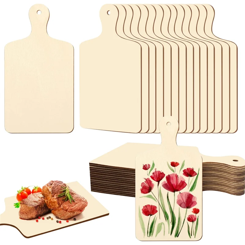 B97A-30 Pcs Mini Wooden Cutting Board For Crafts Small Charcuterie Boards Bulk With Handles For DIY Kitchen Cooking Decor